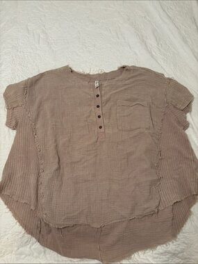 Lightweight Mauve Gauze Button Henley Top